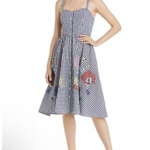 NWT French Connection Women Indigo/White Multi Checkered Embroidered Dress Xxs 2